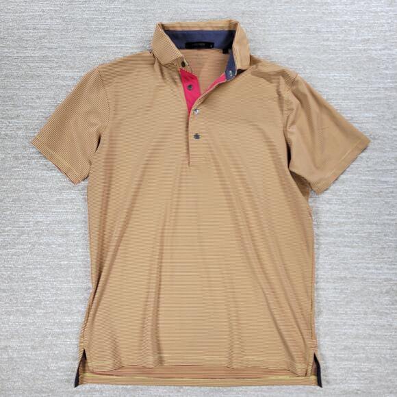 Greyson Saranac Polo Shirt Mens Small Gold Red Stripe Golf Performance - Picture 8 of 13